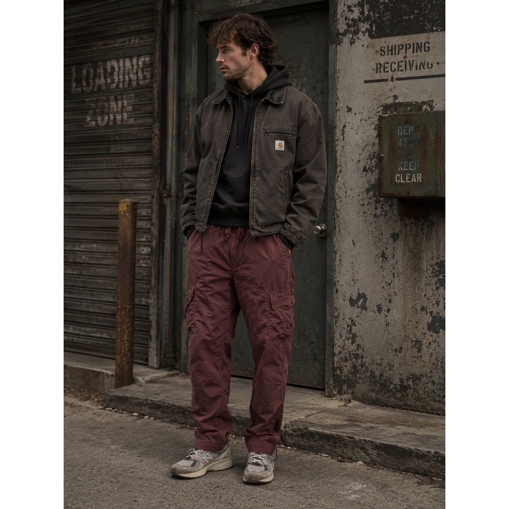 Stone Island 2021 Cargo Pants Men 34 Burgundy Mahogany Cotton Twill Jogger Y2K